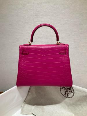 wholesale quality hermes kelly 25 matte niloticus crocodile j5 rose scheherazade ghw